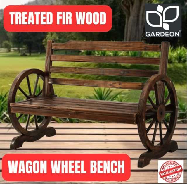Wooden Garden Bench Wagon Wheel Limited Stock Lounging & Relaxing