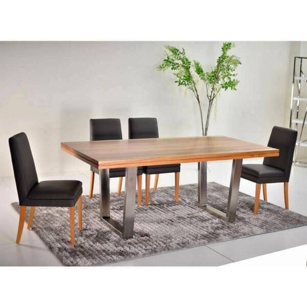 Stainless Steel Leg Dining Tables Solid Australian Blackbutt Timber