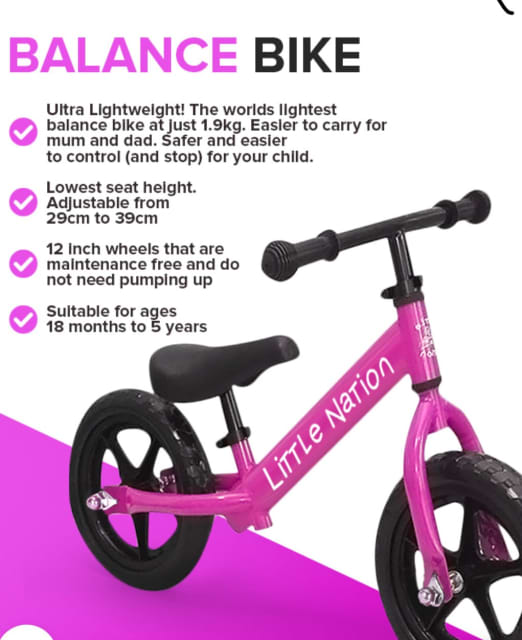 Little Nation Balance Bike pink neat new Kid s Bicycles