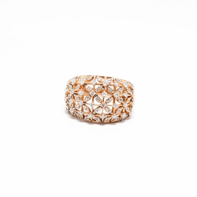 230292 10ct Rose Gold Domed Floral Design Ladies Diamond Ring Women
