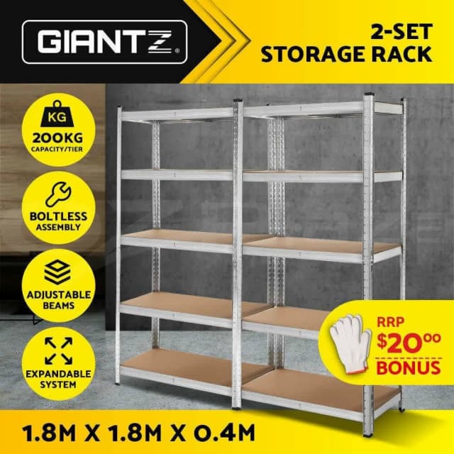 Giantz 2X1.8M Warehouse Shelving Garage Storage Racking Steel Metal Sh