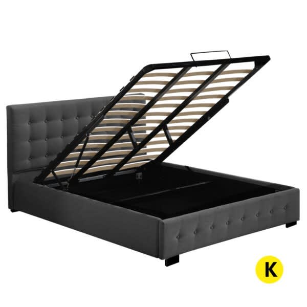 Levede Gas Lift Bed Frame Fabric Base Mattress Storage King Size Dark