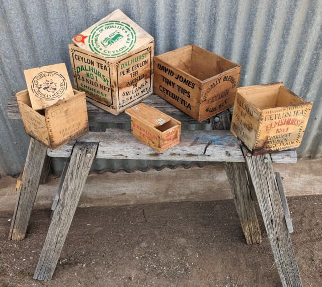 Wooden Tea Boxes x 5, Various Brands/Ages/Sizes, Mostly Vintage