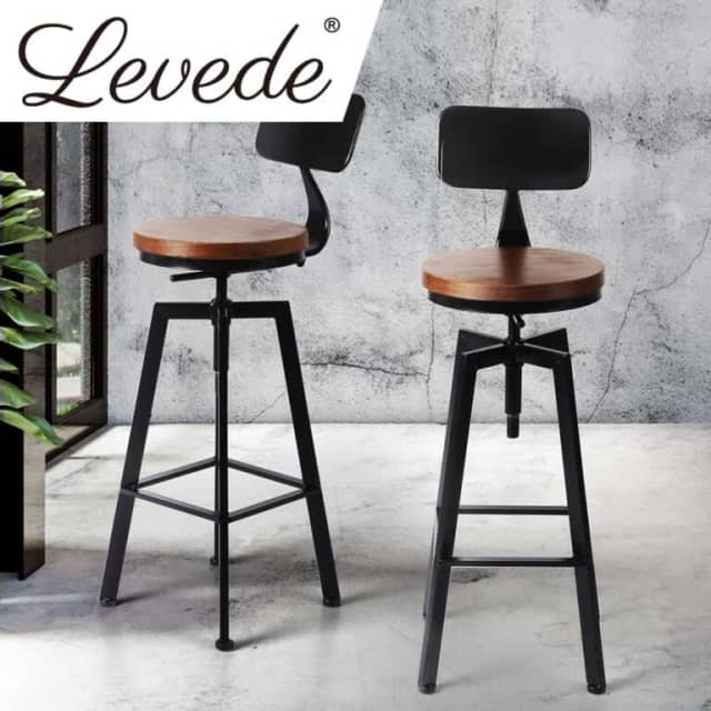 Levede Industrial Bar Stools Kitchen Stool Wooden Barstools Swivel Stools & Bar stools