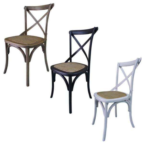 2 x Hamptons Cross Back Dining Chair Birch American Oak Rattan Seat