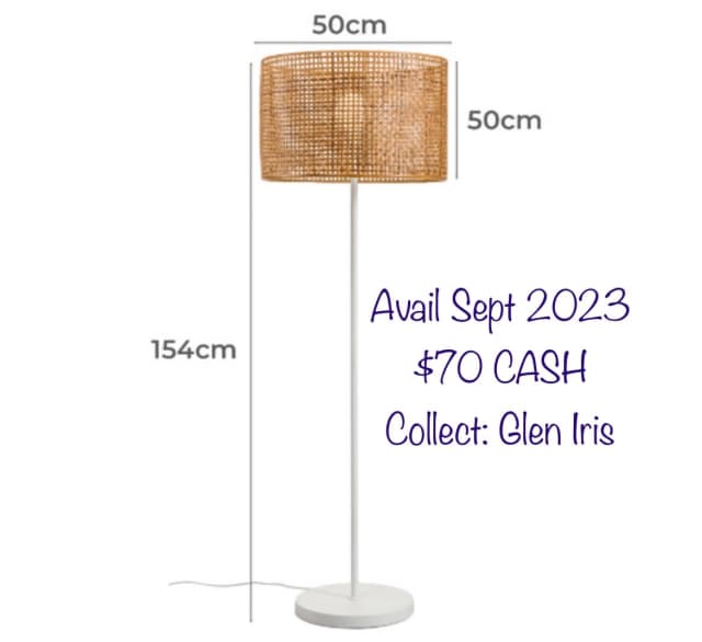 New 154cm Floor Lamp, White Steel & Rattan Shade Floor Lamps Gumtree Australia Boroondara