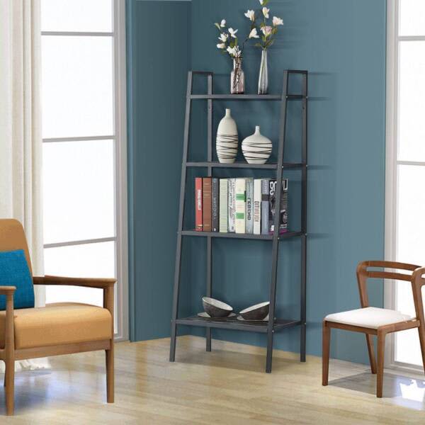 4 Tier Ladder Shelf Unit Bookshelf Bookcase Book Storage Display