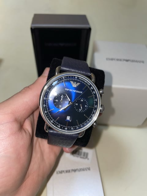 Emporio Armani AR 11105 Chronograph Leather Watch In Navy 43mm | Watches |  Gumtree Australia Strathfield Area - Strathfield South | 1320260985