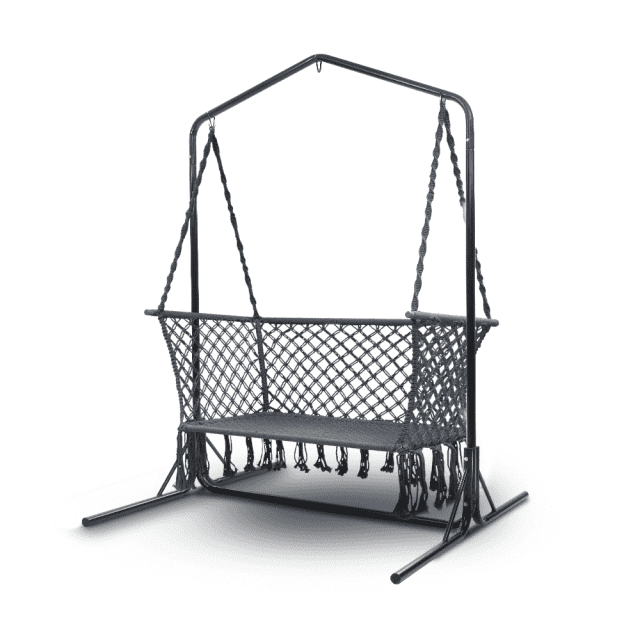 Double Swing Hammock Chair with Stand Macrame Outdoor Bench Lounging & Relaxing Furniture