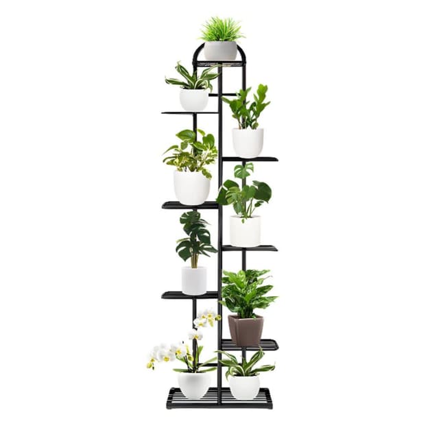 8 Tier 9 Pots Black Metal Plant Stand Flowerpot Display Shelf Rac