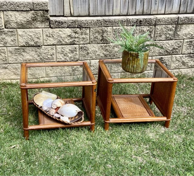 Wicker side/lamp tables with glass tops Buffets & Side Tables