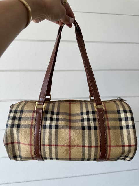 BURBERRY HAYMARKET CHECK PAPILLON BARREL BAG