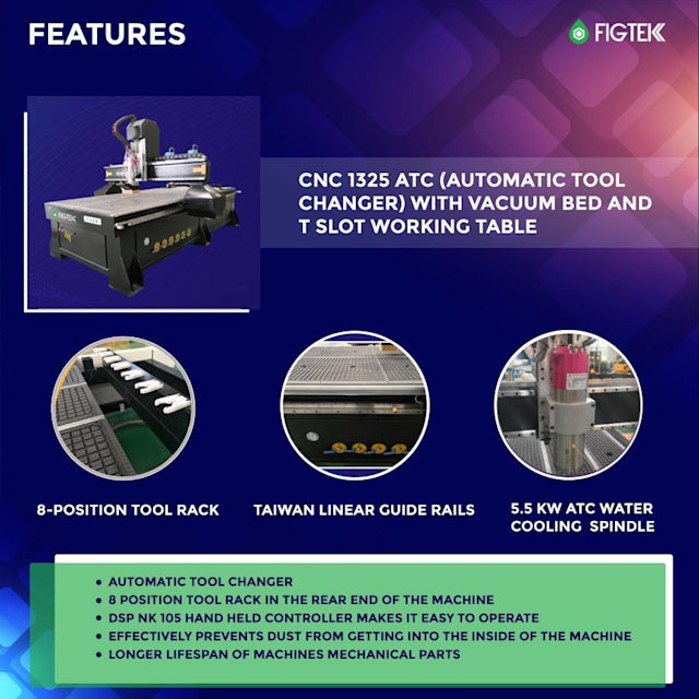 CNC 1325 ATC (AUTOMATIC TOOL CHANGER) WITH 850W servo motor and driver