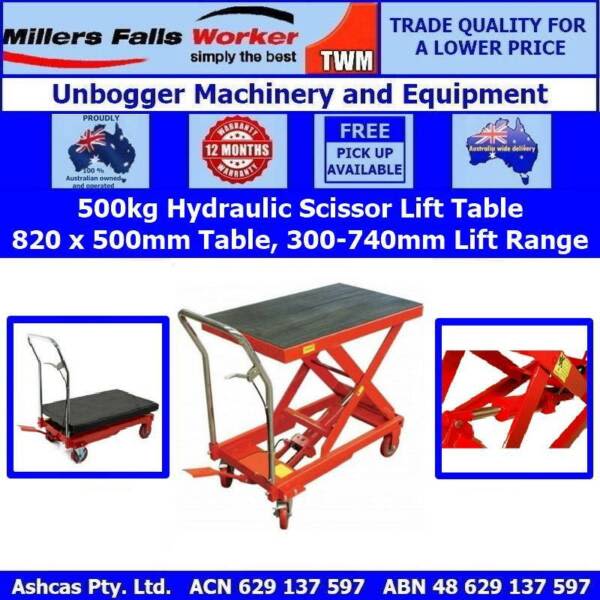 Millers Falls TWM 500kg Mobile Scissor Lift Table Manual Hydraulic