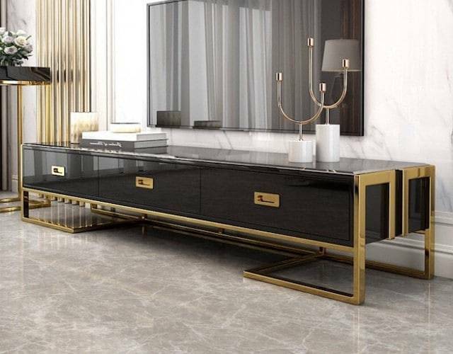 TV UNIT ENTERTAINMENT UNITS STAND GOLD BLACK WHITE CABINIT BRAND NEW