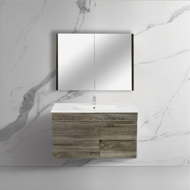 Wall Hung Bathroom Vanity Dark Grey Wood Grain PVC Vacuum MDF Board Building Materials