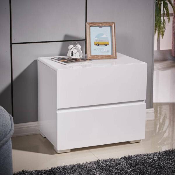 High Gloss Piano Finish Wooden Bedside Table White 4052 Bedside