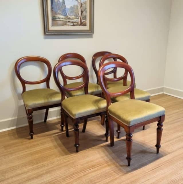 Set of 6 Antique Victorian Cedar Balloon Back Dining Chairs. C1880s