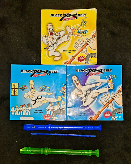 BLACK BELT RECORDER BOOKS 1 & 2 with BLUE RECORDER & GREEN RECORDER