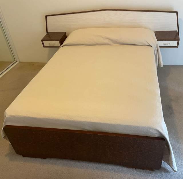 Vintage bed frame with footboard, bedhead and built in drawers Beds