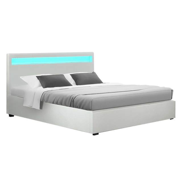 Artiss Bed Frame Double Size LED Gas Lift White COLE Beds in Brisbane City QLD Gumtree Australia