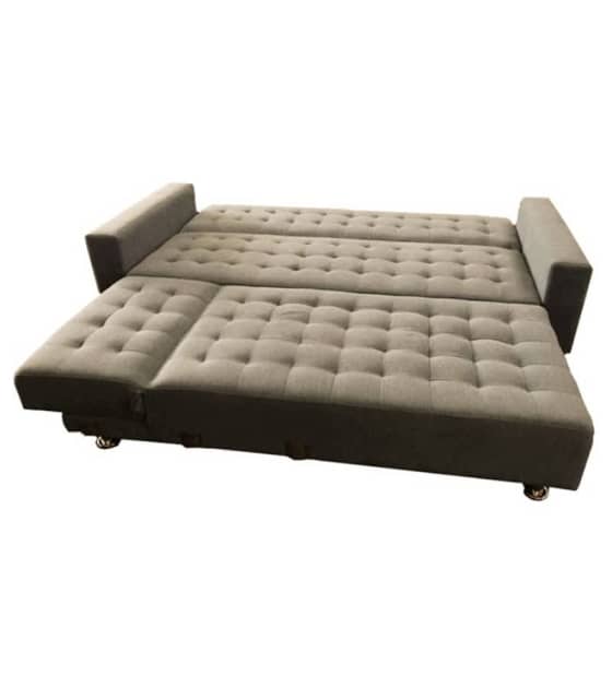 ADVENT 3Meter L shaped Sofa Lounger / Sofa Bed Black Pu & Grey Fabric