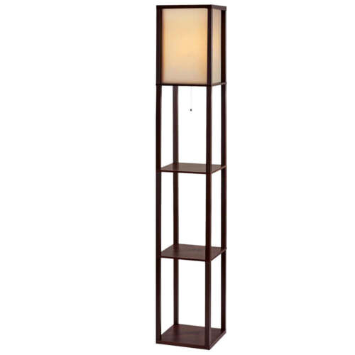 Floor Lamp Vintage Reding Light Stand Wood Shelf Storage Organizer Hom
