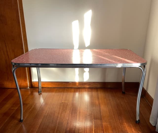 Large Vintage Formica Table MidCentury 1950s Curved Metal Legs
