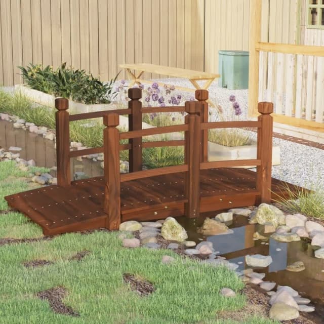 Garden Bridge with Railings 150x67x56cm Solid Wood Spruce... Outdoor