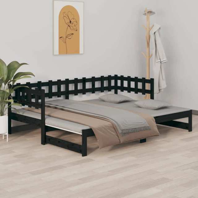 Pullout Day Bed Black 2x(90x190) cm Solid Wood Pine Beds in Geelong