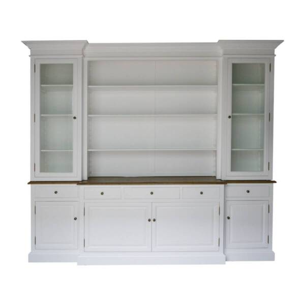 Hampton Style Buffet Sideboard and Glass Hutch Open Bookcase in W