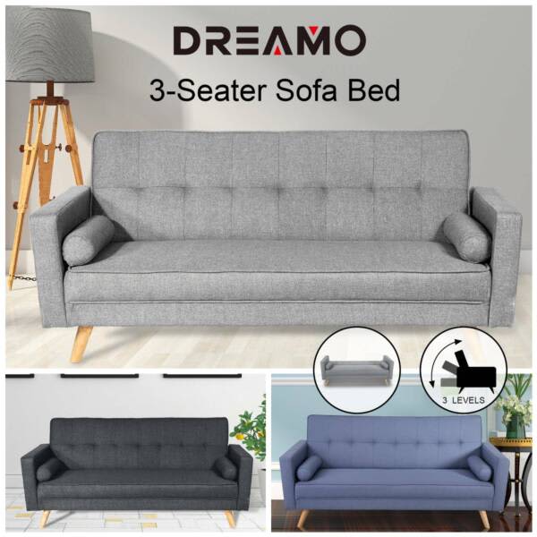 3 Seater Sofa Bed Recliner Futon Lounge Couch Wood Legs Sofas in