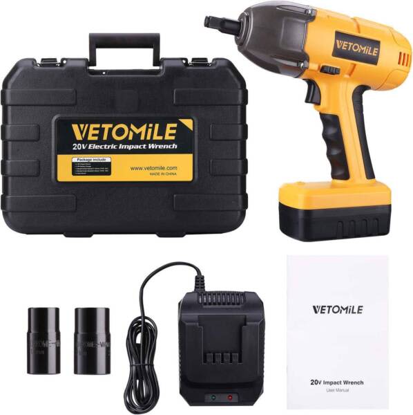 VETOMILE 20V Cordless Impact Wrench Max 500Nm Torque Recharge LiIon