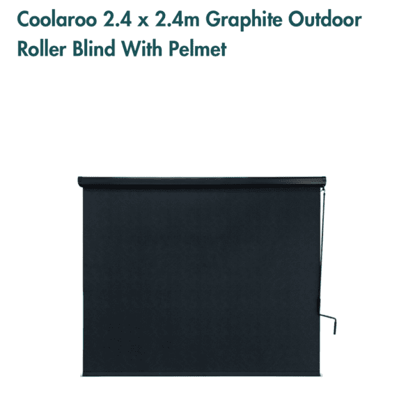 Coolaroo 2.4 x 2.4m Outdoor Roller Blind with Pelmet & Handcrank