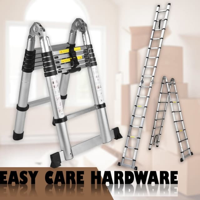 Telescopic Ladder 3.8 4.4 5 5.6 6.4 m Double MultiPurpose Aluminium