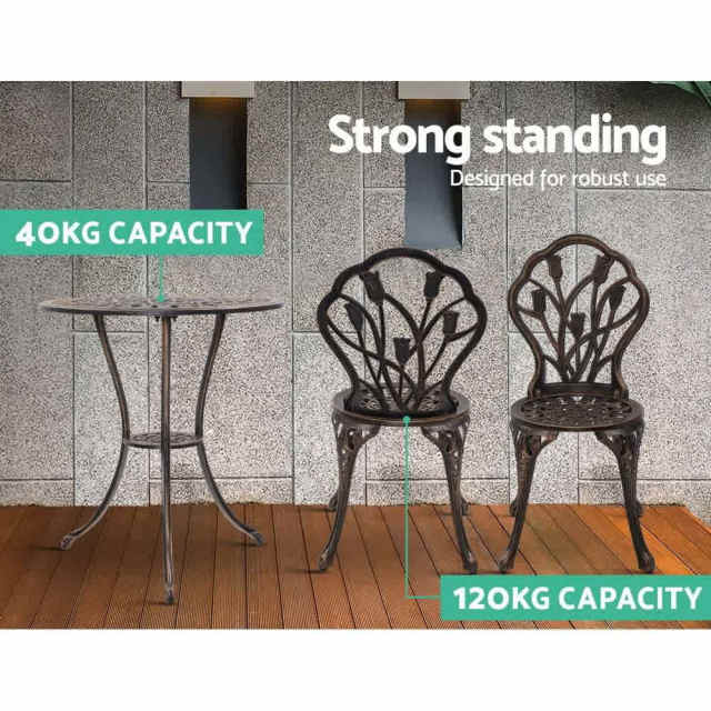 3PC Outdoor Setting Bistro Set Chairs Table Cast Aluminum Patio F