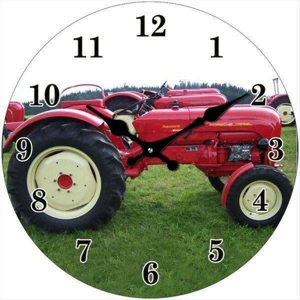 PorscheDiesel Standard Red Tractor Wall Clock Glass 30cm Man Cave
