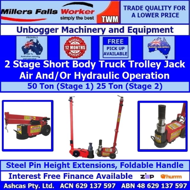 50/25 Ton Air Hydraulic 2 Stage Short Body Truck Floor Trolley Jack