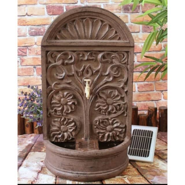 Garden Solar Wall Water Fountain Feature Copper Tuscan 72cm 77071