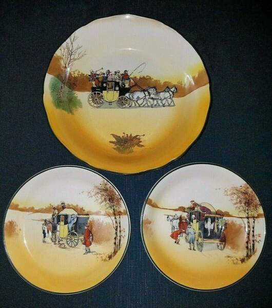Vintage Royal Doulton Coaching Days Series Set 2 Plates & Pie Dish