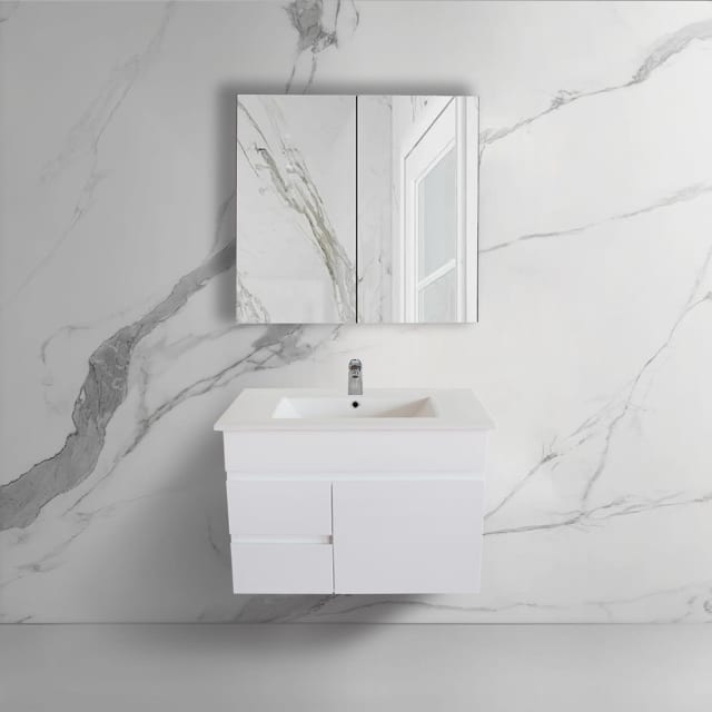 Wall Hung Bathroom Vanity Gloss White Finish 2PAC Coating PVC Board