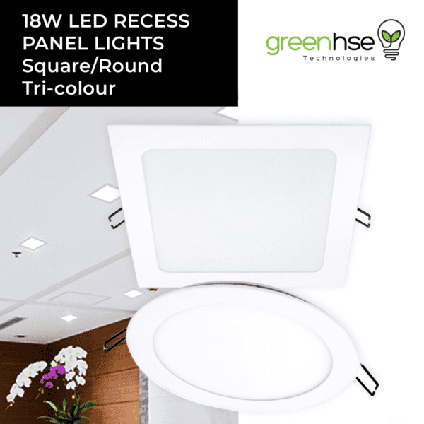 18W LED RECESSED PANEL LIGHTS SQUARE/ROUND TRICOLOUR 35 PLUS GST