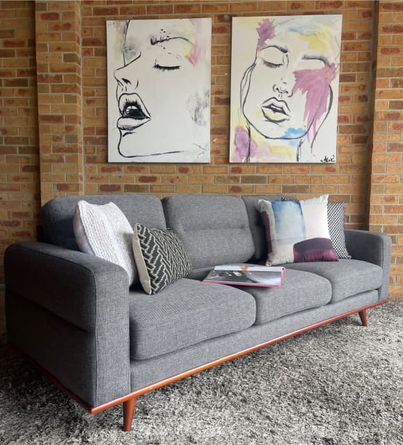 OZ DESIGN TIMBER PLINTH TALENT DENIM 3 STR SOFA ASTRID Sofas in