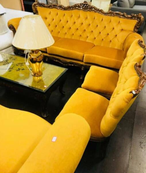 Antique italian french style golden yellow Lounge sofa couch set