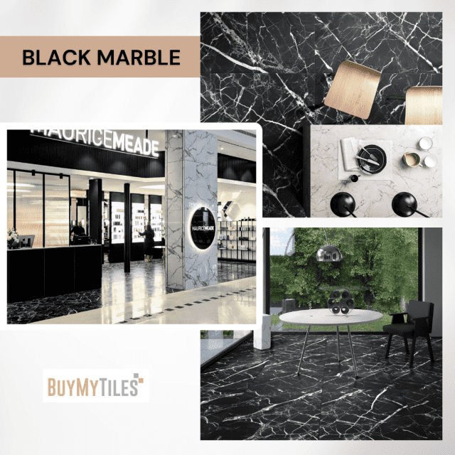 Black & White Marble Rectified Porcelain Tile 600 x 600 Building