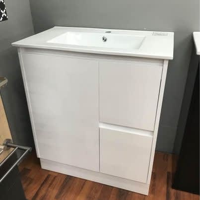 New bathroom vanity Cabinet and China basin White gloss 750 wide unit ...