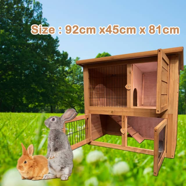 2 Storey Rabbit Hutch Guinea Pig House Chicken Coop 74801 Pet