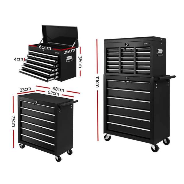 16 Drawer Tool Box Chest Trolley Toolbox Garage Storage Box