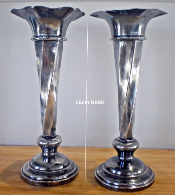 2x VICTORIAN Antique S/P Britannia Metal VASES JAMES DEAKIN & SONS P/L