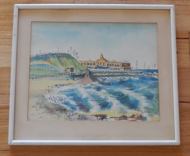 Vintage 20th Century original artwork of the Newcastle Ocean Baths